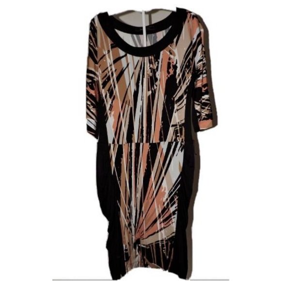 BCBGMaxAzria Dresses & Skirts - BCBGMaxazria Sheath Dress Ruffle Sides Brown Black Career Work Fall BCBG XS